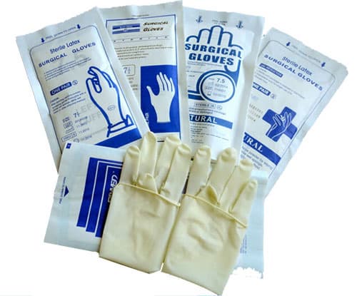 Sterile latex surgical glove for single use